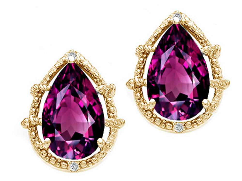 Tommaso Design™ Pear Shape 10x7mm Genuine Rhodolite Earrings