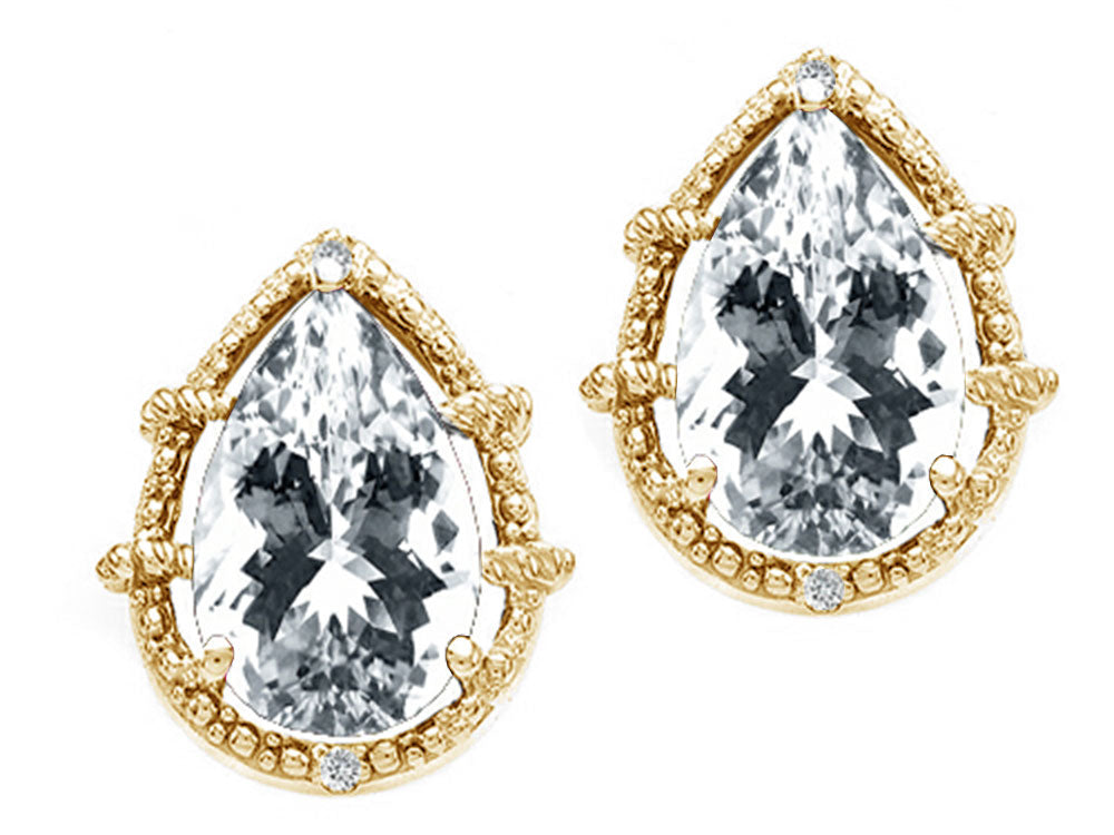 Tommaso Design™ Pear Shape 10x7mm Genuine White Topaz Earrings