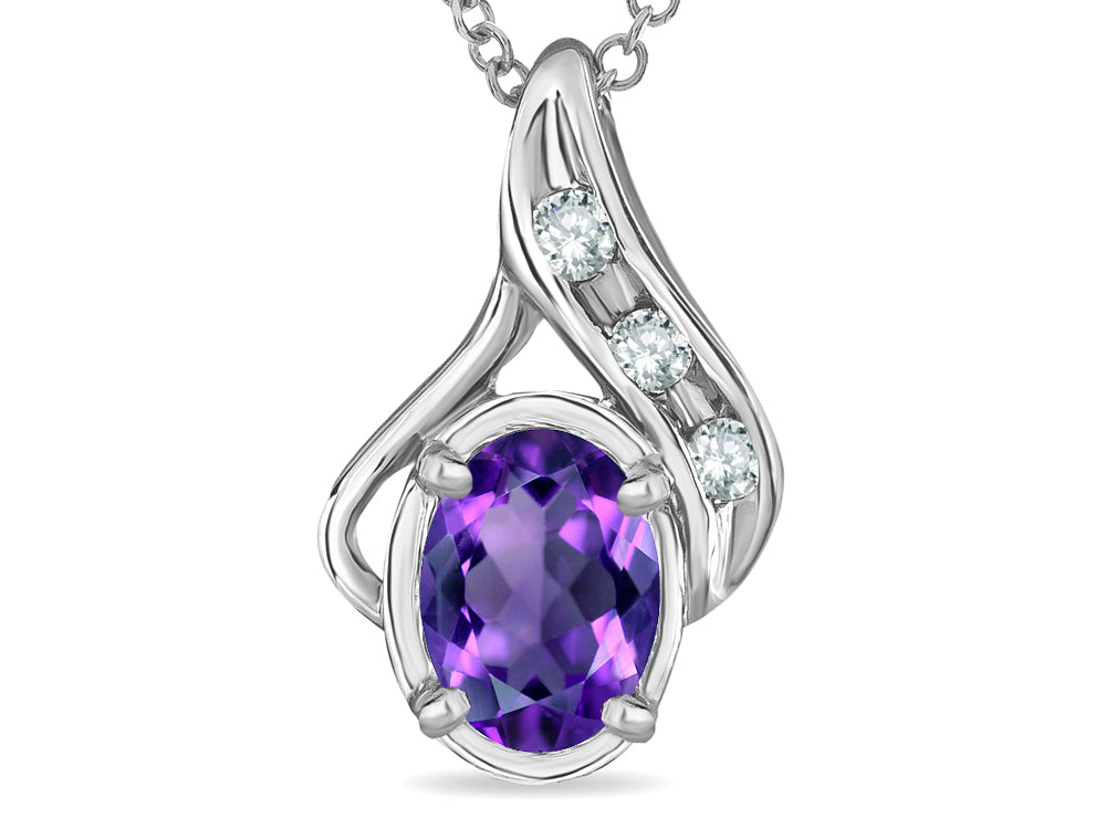 Star K™  Genuine Oval Amethyst Drop Pendant Necklace