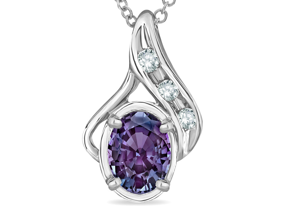 Star K™ Oval 7x5mm Simulated Alexandrite Drop Pendant Necklace