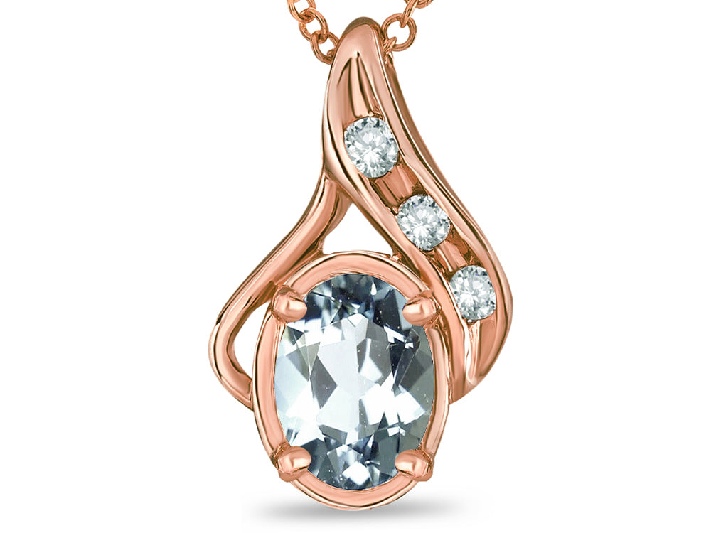 Star K™ Genuine Oval 7x5mm Aquamarine Drop channel set Pendant Necklace