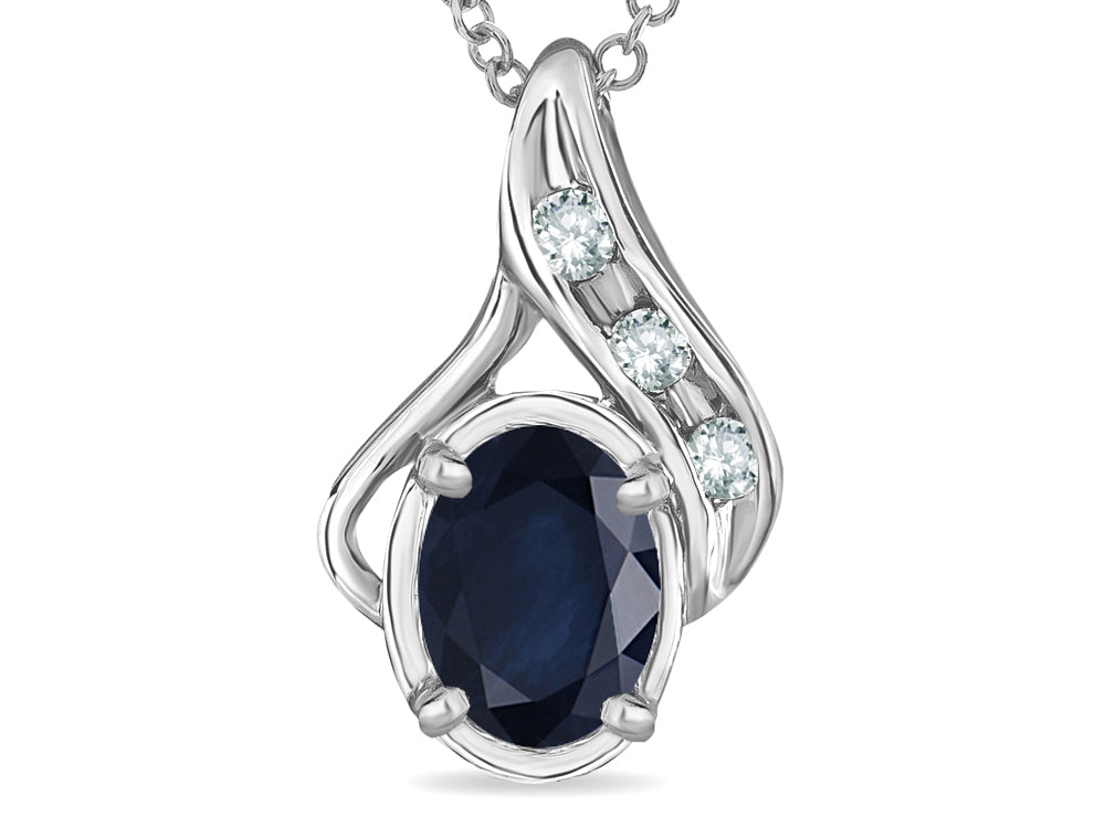 Star K™  Oval 7x5mm Genuine Black Sapphire Drop  Pendant Necklace