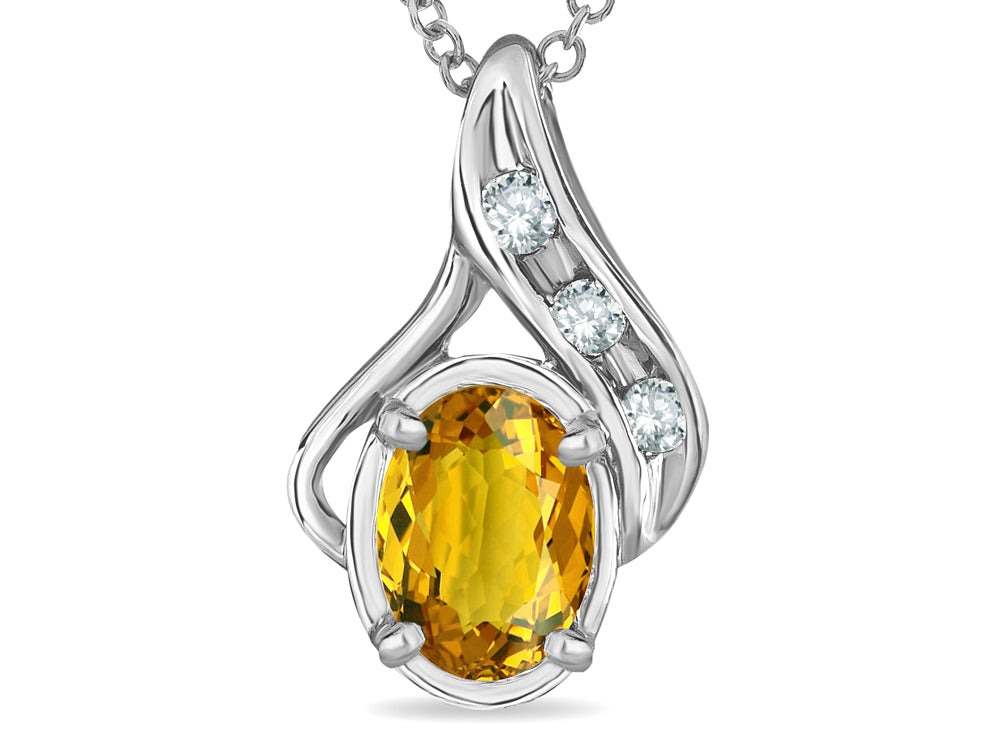 Star K™ Oval 7x5mm Genuine Citrine Drop Pendant Necklace