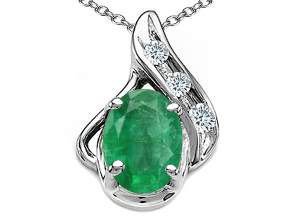 Tommaso Design™ Oval 7x5mm Genuine Emerald Pendant Necklace