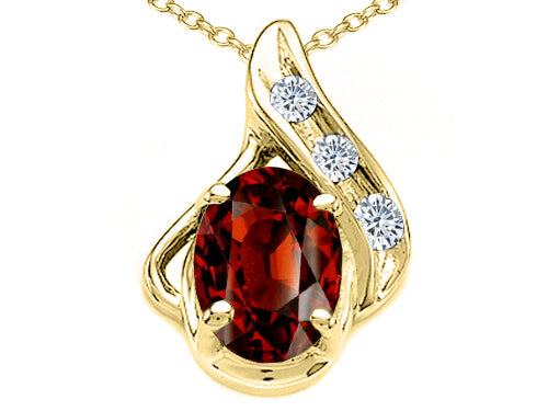 Tommaso Design™ Oval 7x5mm Genuine Garnet and Diamond Pendant Necklace