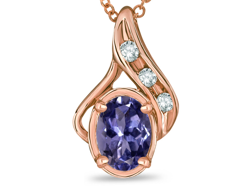 Star K™ Oval 7x5mm Genuine Iolite Drop Pendant Necklace