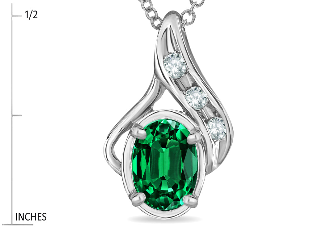 Star K™ Oval 7x5mm Simulated Emerald Drop Pendant Necklace