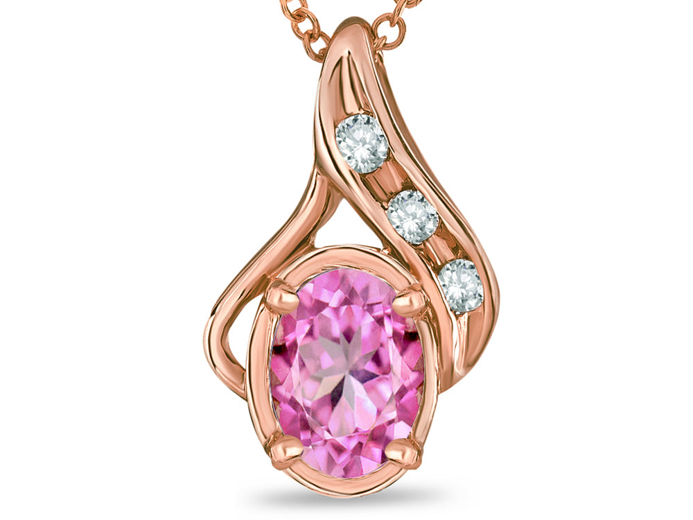 Star K™ Oval 7x5mm Created Pink Sapphire Drop Pendant Necklace