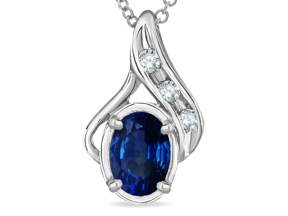 Star K™ Oval 7x5mm Created Sapphire Drop Pendant Necklace