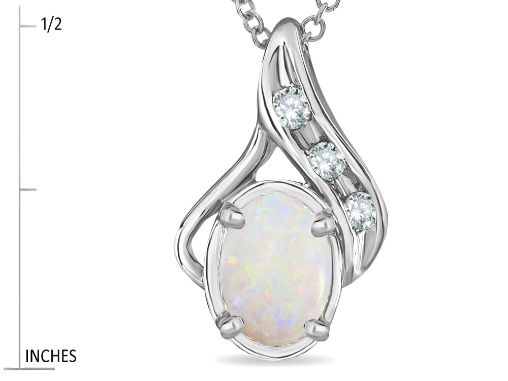 Star K™ Oval 7x5mm Genuine Opal Drop Pendant Necklace