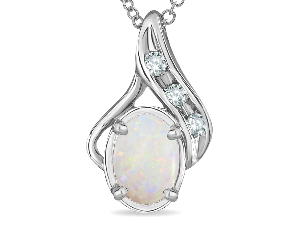 Star K™ Oval 7x5mm Genuine Opal Drop Pendant Necklace