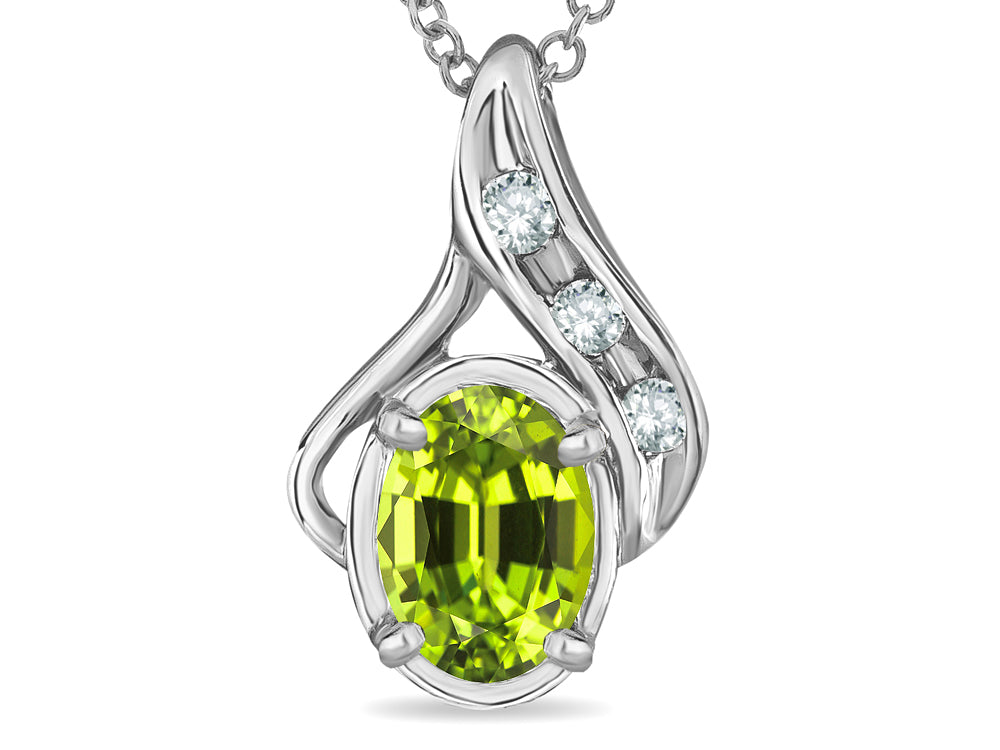 Tommaso Design™ Oval 7x5mm Genuine Peridot Drop Pendant Necklace