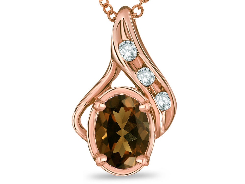 Star K™  Oval 7x5mm Genuine Smoky Quartz Drop Pendant Necklace
