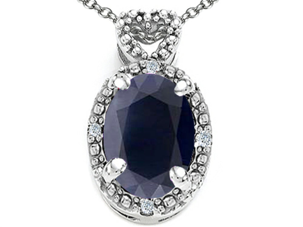 Tommaso Design™ Oval 8x6mm Genuine Black Sapphire Pendant Necklace