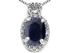 Tommaso Design™ Oval 8x6mm Genuine Black Sapphire Pendant Necklace