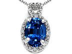 Tommaso Design™ Oval 8x6mm Created Blue Sapphire Pendant Necklace