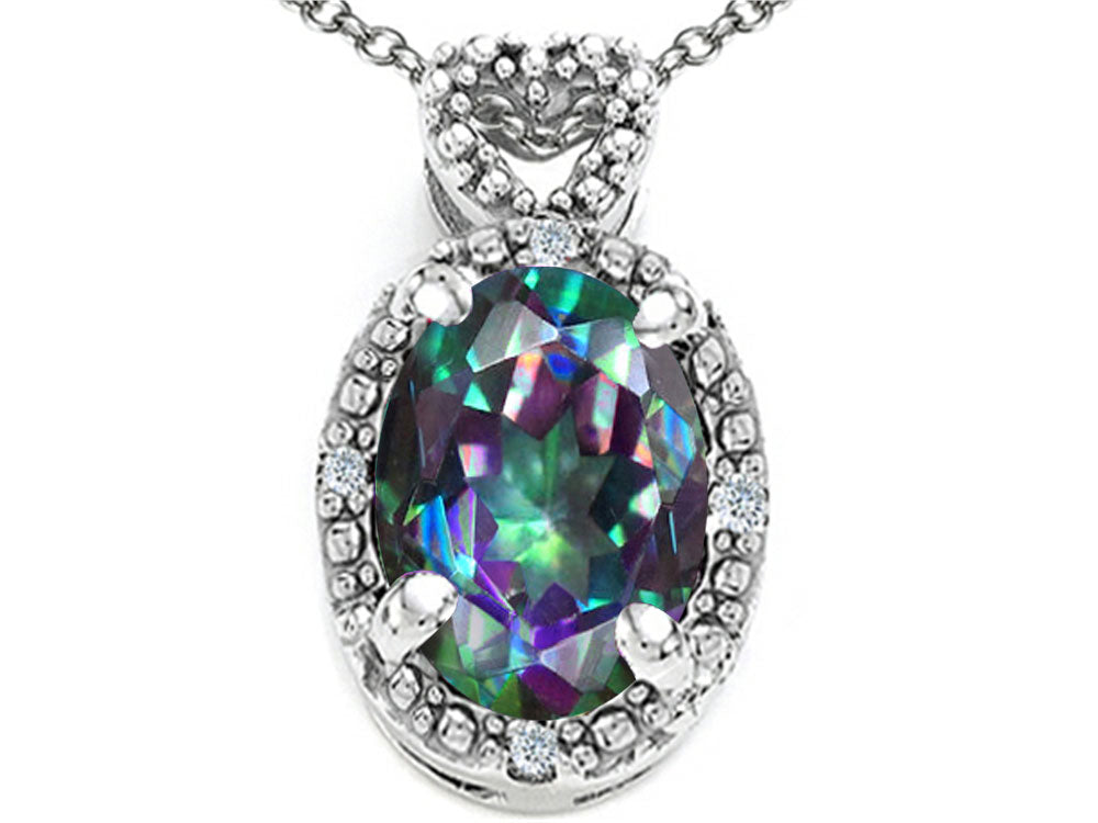 Tommaso Design™ Oval 8x6mm Mystic Rainbow Topaz Pendant Necklace