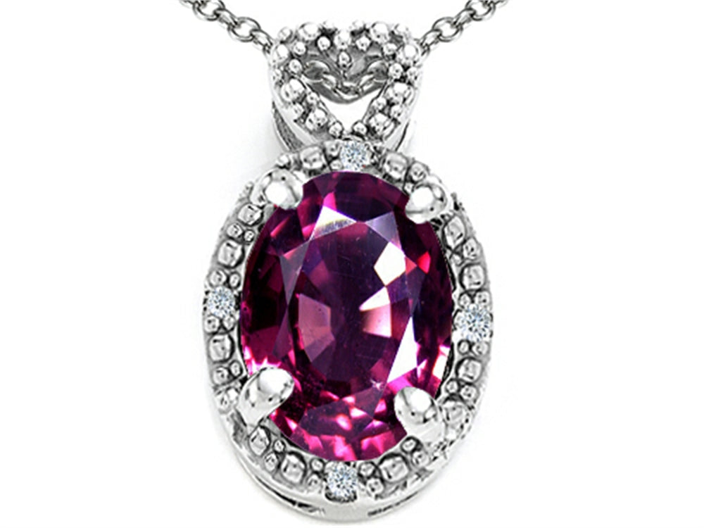 Tommaso Design™ Oval 8x6mm Genuine Rhodolite Pendant Necklace
