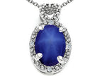 Tommaso Design™ Oval 8x6mm Created Star Sapphire and Diamond Pendant Necklace