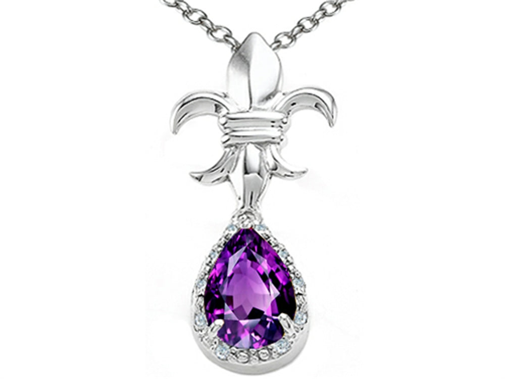 Tommaso Design™ Pear Shape 8x6mm Genuine Amethyst Pendant Necklace