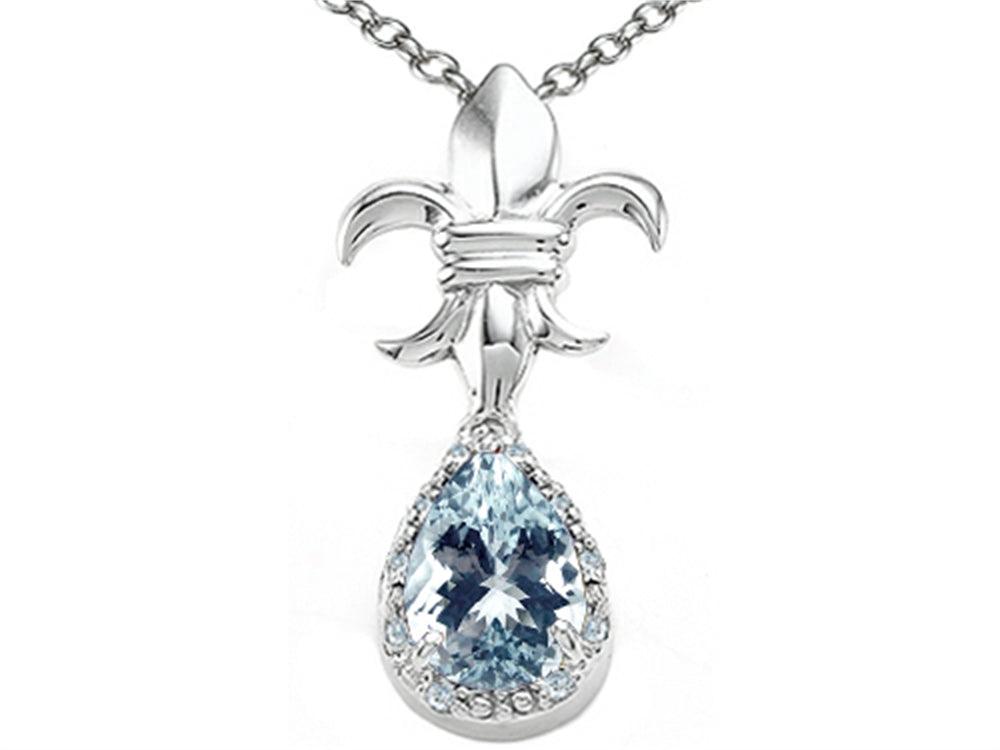 Tommaso Design™ Pear Shape 8x6mm Genuine Aquamarine Pendant Necklace