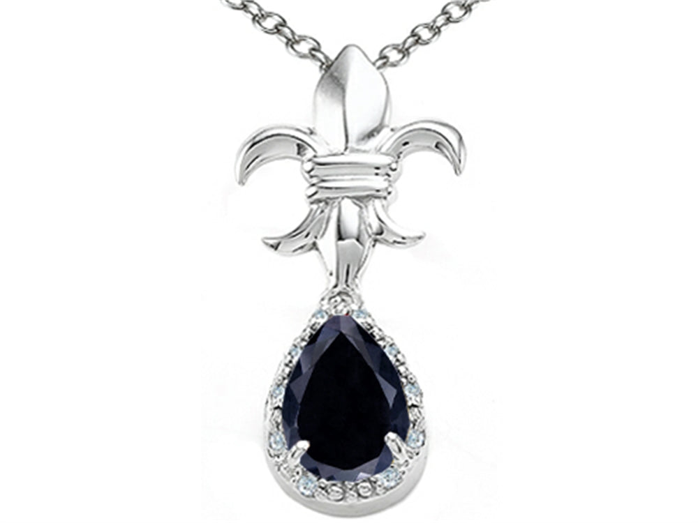 Tommaso Design™ Pear Shape 8x6mm Genuine Black Sapphire Pendant Necklace