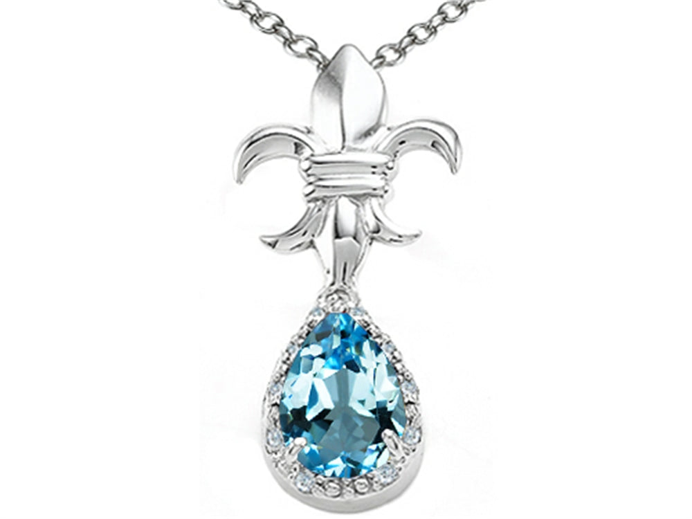 Tommaso Design™ Pear Shape 8x6mm Genuine Blue Topaz Pendant Necklace