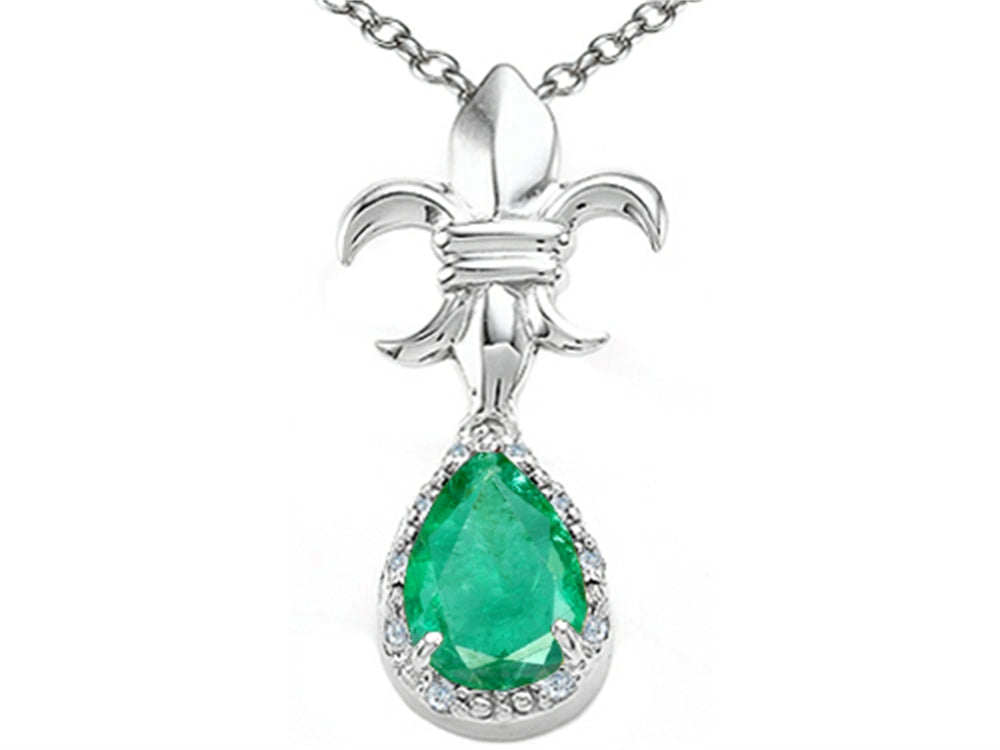 Tommaso Design™ Pear Shape 8x6mm Genuine Emerald Pendant Necklace