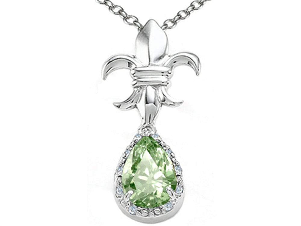 Tommaso Design™ Pear Shape 8x6mm Green Amethyst Pendant Necklace