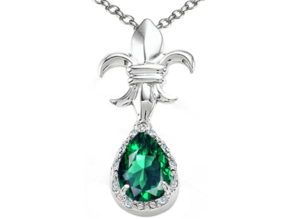 Tommaso Design™ Pear Shape 8x6mm Simulated Emerald Pendant Necklace