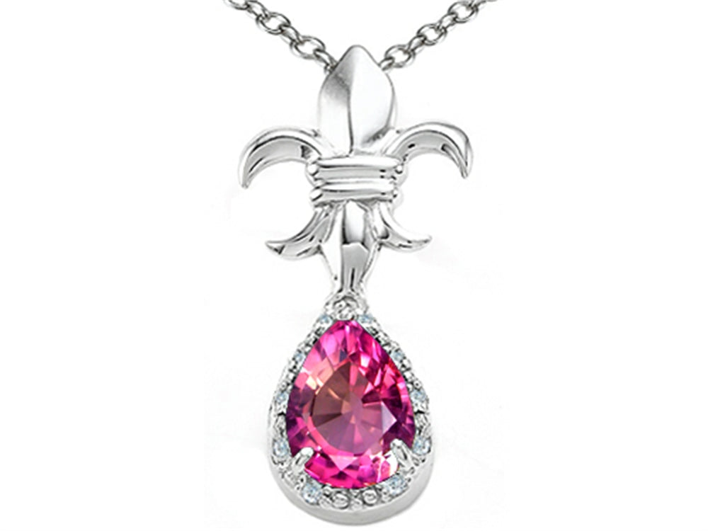 Tommaso Design™ Pear Shape 8x6mm Genuine Pink Tourmaline Pendant Necklace