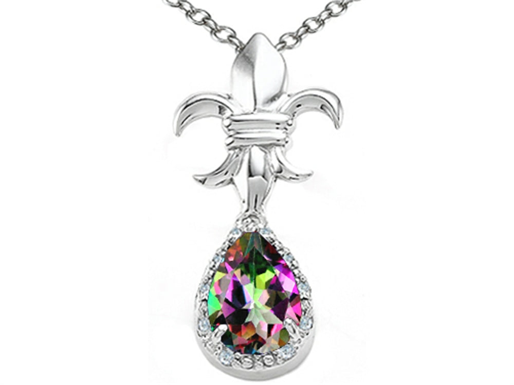 Tommaso Design™ Pear Shape 8x6mm Mystic Rainbow Topaz Pendant Necklace