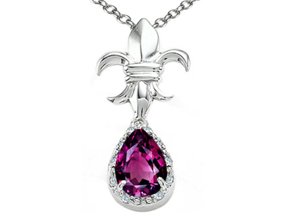 Tommaso Design™ Pear Shape 8x6mm Genuine Rhodolite Pendant Necklace