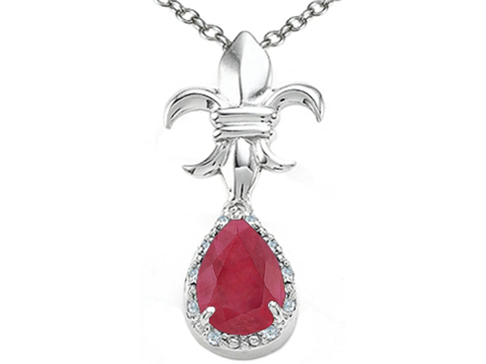 Tommaso Design™ Genuine Pear Shape Ruby and Diamond Pendant Necklace