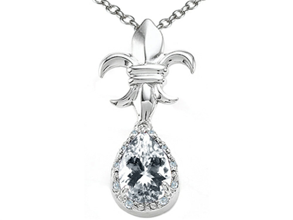 Tommaso Design™ Pear Shape 8x6mm Genuine White Topaz Pendant Necklace