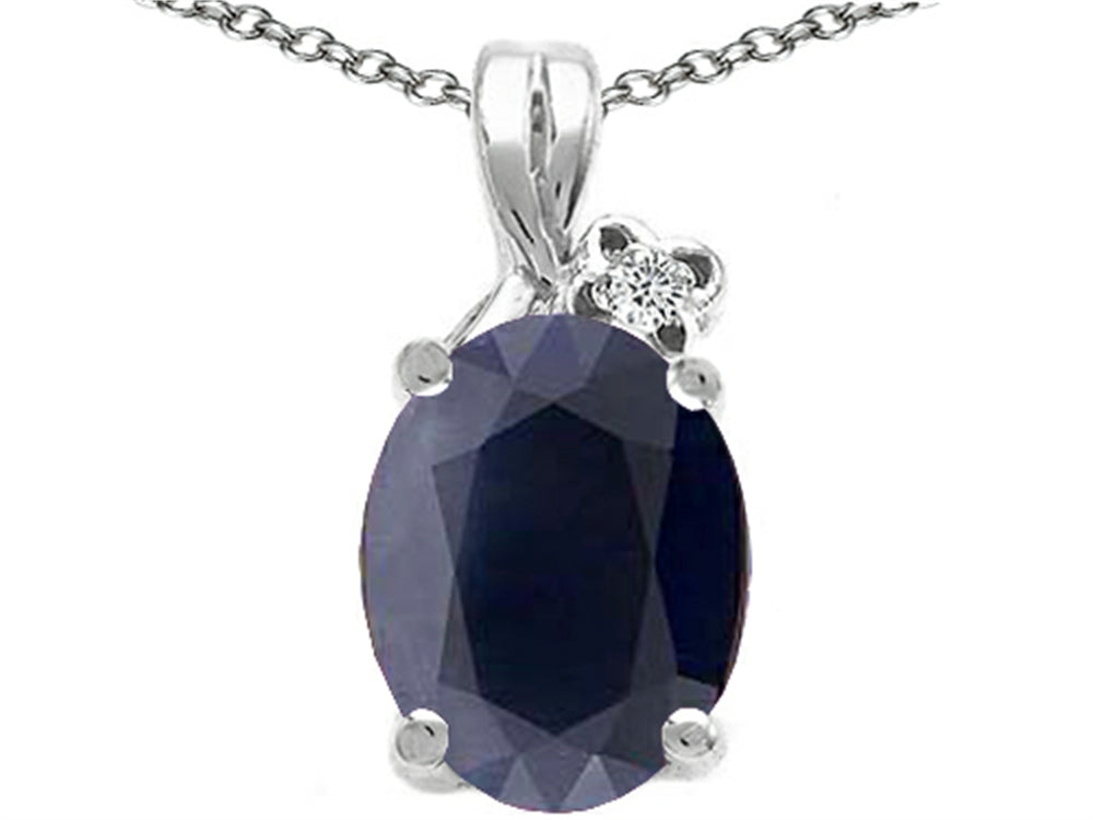 Tommaso Design™ Oval 10x8mm Genuine Black Sapphire Pendant Necklace