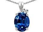Tommaso Design™ Oval 10x8mm Created Blue Sapphire Pendant Necklace