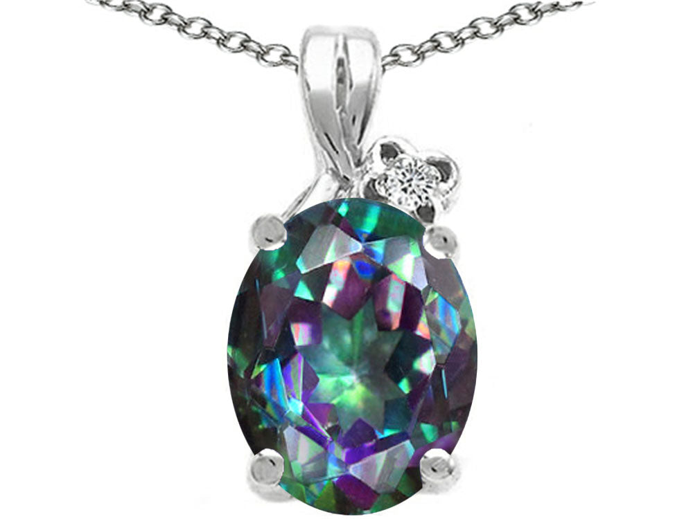 Tommaso Design™ Oval 10x8mm Mystic Rainbow Topaz Pendant Necklace