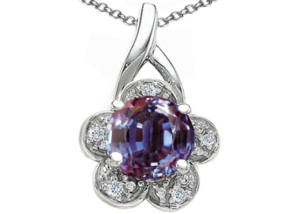 Tommaso Design™ Round 7 mm Simulated Alexandrite Flower Pendant Necklace