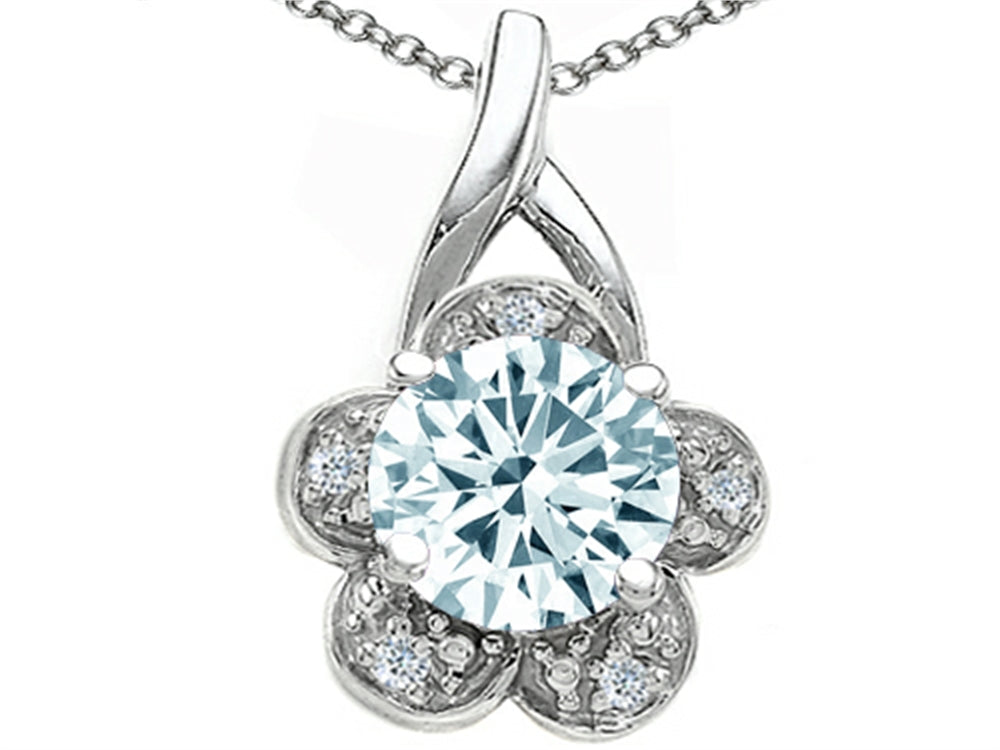 Tommaso Design™ Round 7 mm Genuine Aquamarine Flower Pendant Necklace