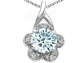 Tommaso Design™ Round 7 mm Genuine Aquamarine Flower Pendant Necklace