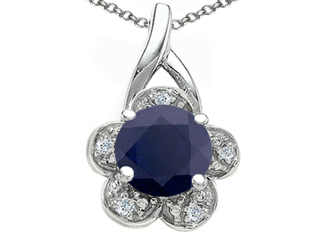 Tommaso Design™ Round 7 mm Genuine Black Sapphire Flower Pendant Necklace
