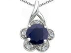 Tommaso Design™ Round 7 mm Genuine Black Sapphire Flower Pendant Necklace