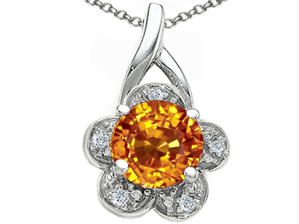 Tommaso Design™ Round 7 mm Genuine Citrine Flower Pendant Necklace
