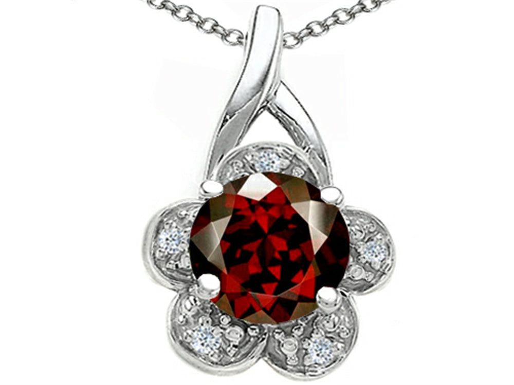 Tommaso Design™ Round 7 mm Genuine Garnet Flower Pendant Necklace