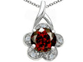 Tommaso Design™ Round 7 mm Genuine Garnet Flower Pendant Necklace
