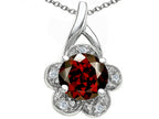 Tommaso Design™ Round 7 mm Genuine Garnet Flower Pendant Necklace