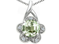 Tommaso Design™ Round 7 mm Green Amethyst Flower Pendant Necklace