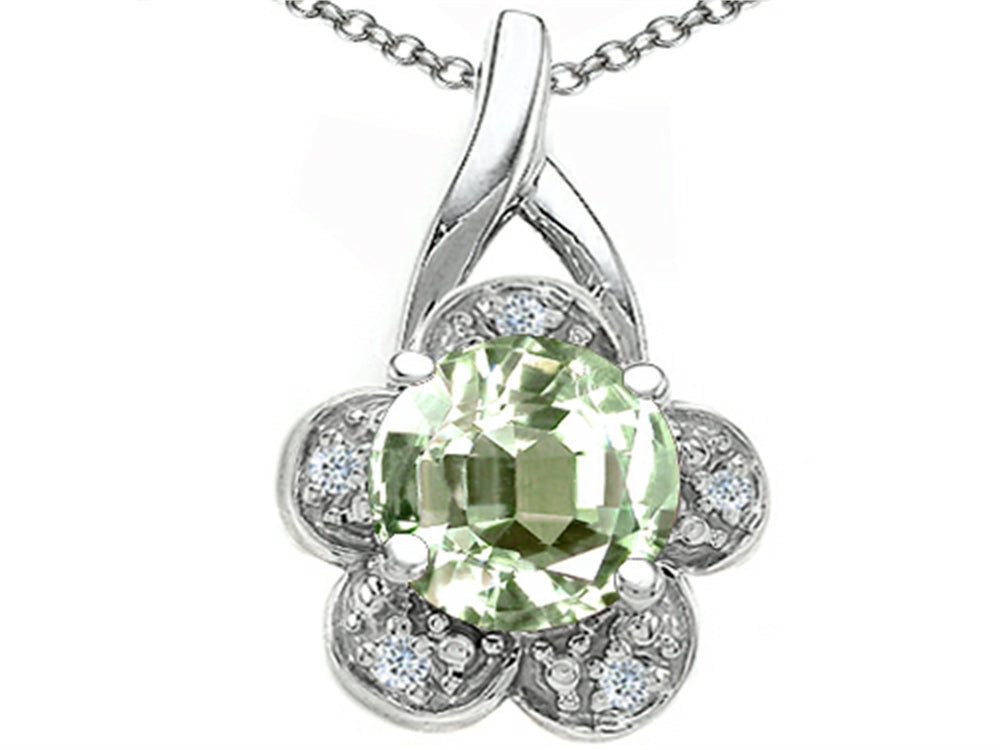 Tommaso Design™ Round 7 mm Green Amethyst Flower Pendant Necklace