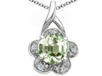 Tommaso Design™ Round 7 mm Green Amethyst Flower Pendant Necklace